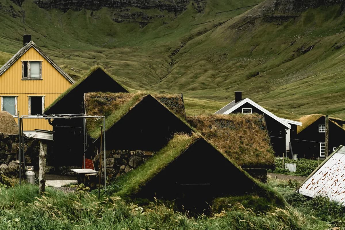Exemple d'image BookNoFees : maisons traditionnelles basses aux toits recouverts d'herbe