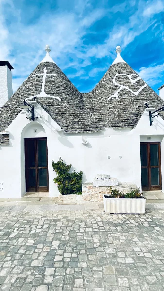 Exemple d'image BookNoFees : des trulli blancs aux toits coniques en pierre et aux petites portes d'entrée
