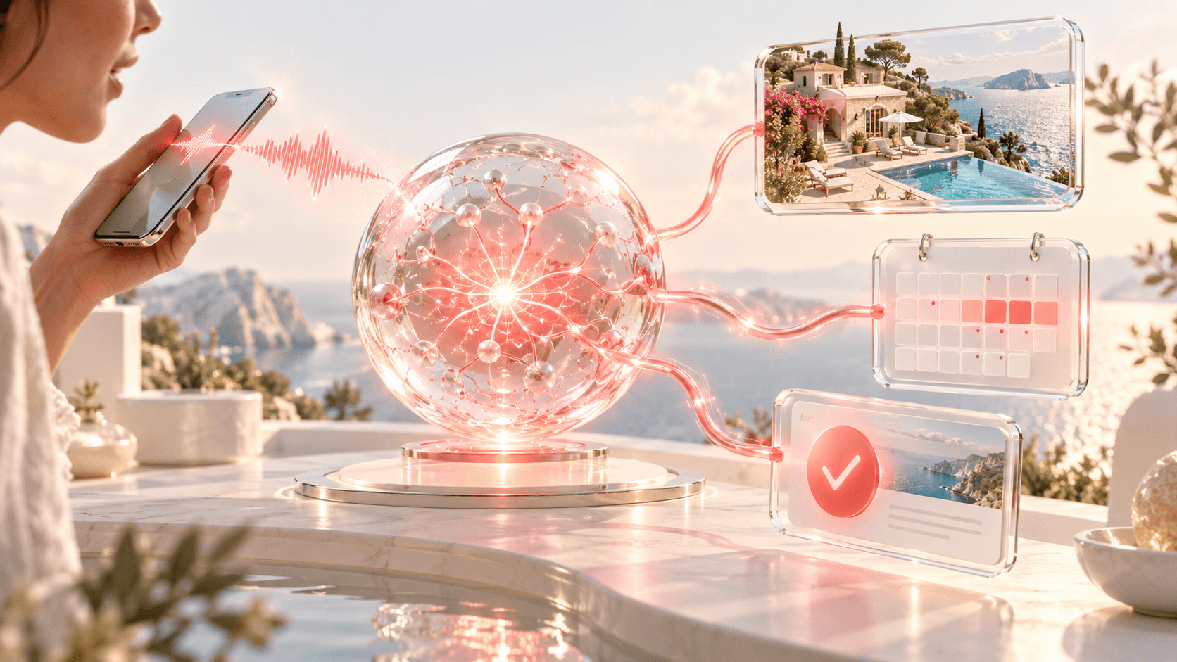 BookNoFees: Une commande vocale permet de connecter un assistant IA personnel à une résidence de vacances, à un agenda et à une confirmation de réservation.
