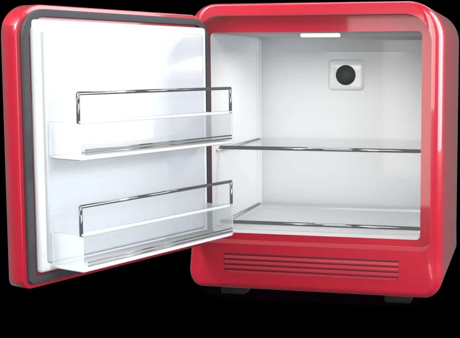 Minibar BookNoFees : ouvert et vide, prêt à être rempli