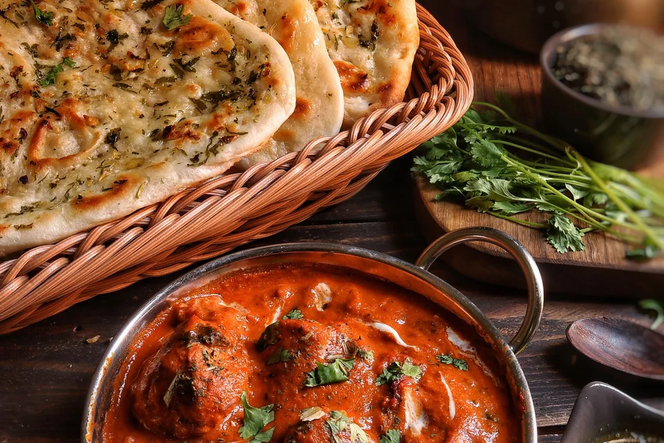 BookNoFees: Photo d’illustration : Curry servi avec un naan à l’ail